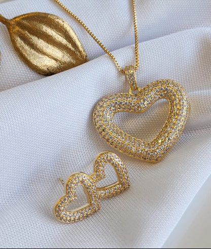Heart Set Studded with 4 Strands of Sparkling Accents