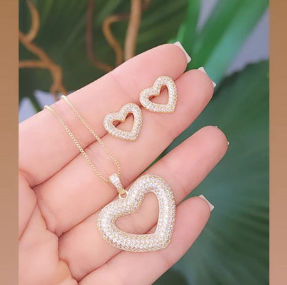 Heart Set Studded with 4 Strands of Sparkling Accents