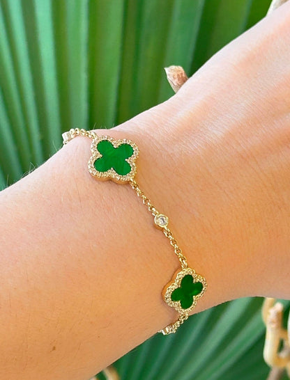 Clover Bracelet with Three Sparkling Motifs, 16 cm