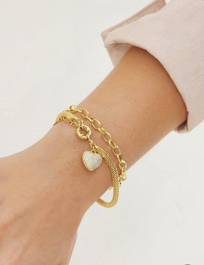 Heart Charm Mesh Chain Bracelet, 6.7 In