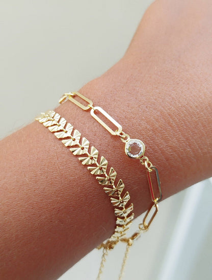 Long Link Bracelet with Accent Stone, 6.7 In