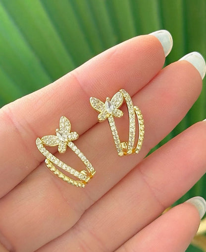 Three-prong Wire Earring with Butterfly