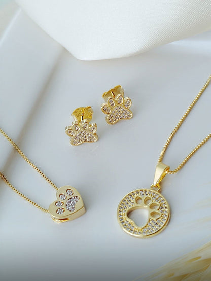 18-inch Necklace with a Cutout Paw and a Pavé Medal Charm