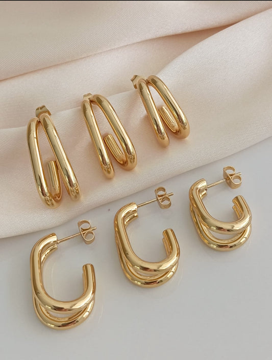 Medium stainless steel gold plated claw earring with double wire tube design