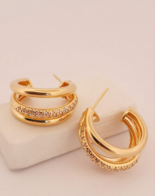 Pavé Trio Hoop Earrings