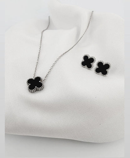 Lucky charm in steel – 16-inch set with clover pendant 11340