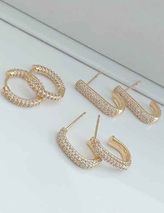 Pavé Huggie Earrings, 3 Rows