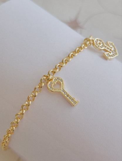 Anchor, Key, and Heart Charm Bracelet