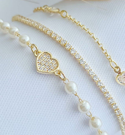 Pearl bracelet with heart pendant 6’’ 9010