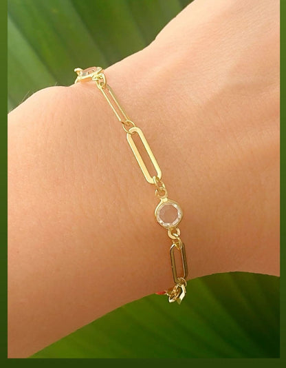 Long Link Bracelet with Accent Stone, 6.7 In