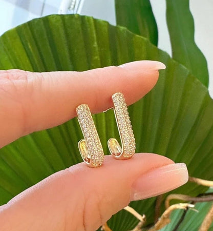 Pavé Hook Earrings, 3 Rows