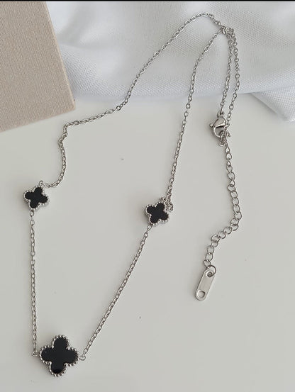Stainless steel necklace with one large clover and two small side clovers 11338