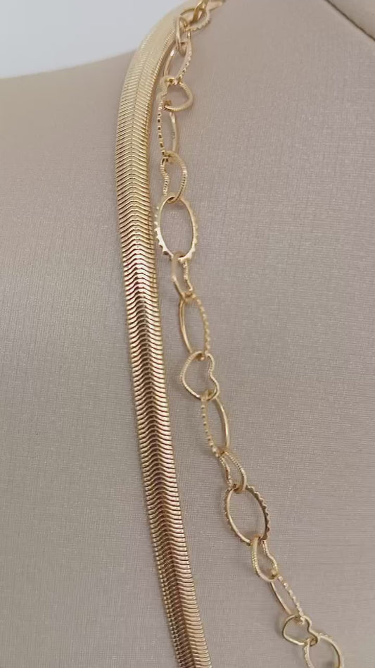 Heart and Oval Link Necklace 45cm